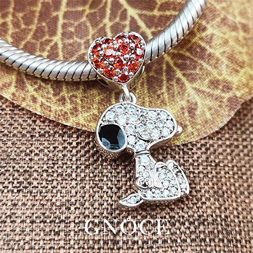 GNOCE Dog Pendant Charms with Heart Sterling Silver Live in The Present Charm Bead with Cubic Zirconia Fit Bracelet/Necklace Jewelry Gift for Women Mens (1)
