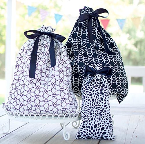 Reusable Fabric Gift Bags Large Black and White (set of 3) Wrap Presents in Seconds!