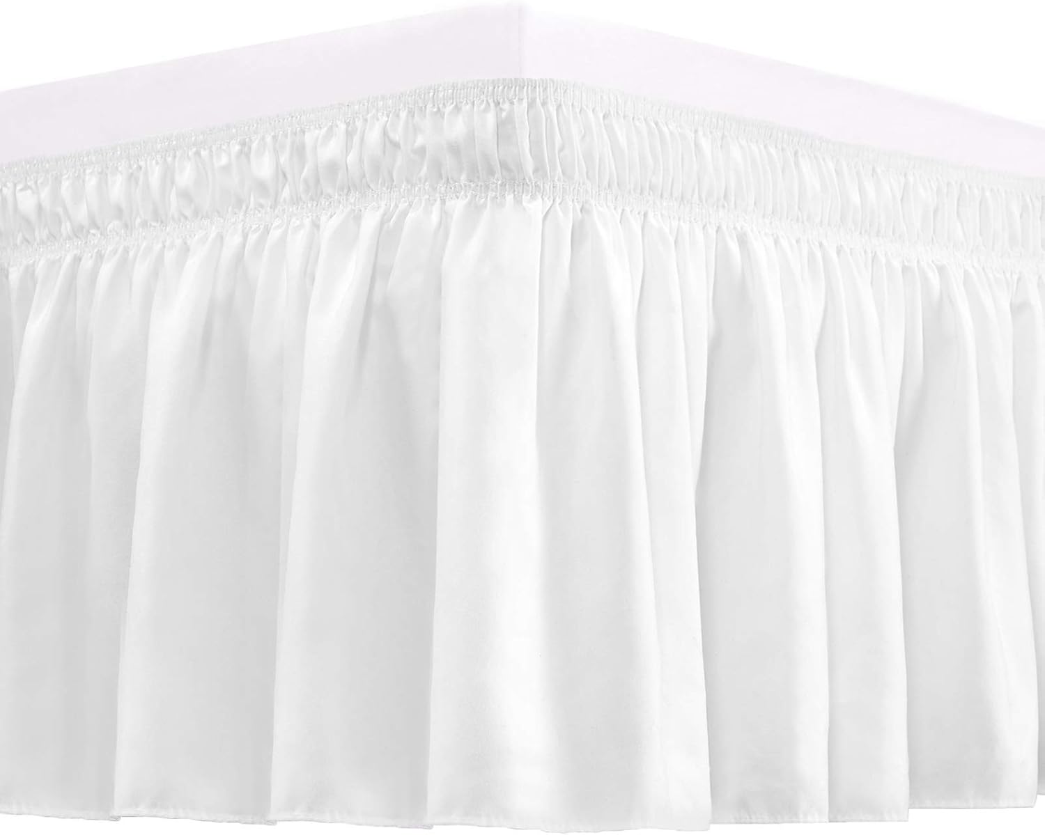 RIMELA Bed Skirt Wrap Around Elastic Dust Ruffle Solid Color Wrinkle and Fade Resistant with Adjustable Elastic Belt Easy to Install White for Queen Size 15 Inch Drop: Kitchen & Dining