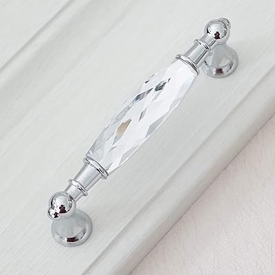Buy 2 Pcs Mfys 5 00 Hole To Hole Clear Crystal Cabinet Handles Drawer Pulls Glass Dresser Knob Chrome Metal Silver Modern Crystal Cupboard Bathroom Hardware 128mm Online In Turkey B07z7rmwl6