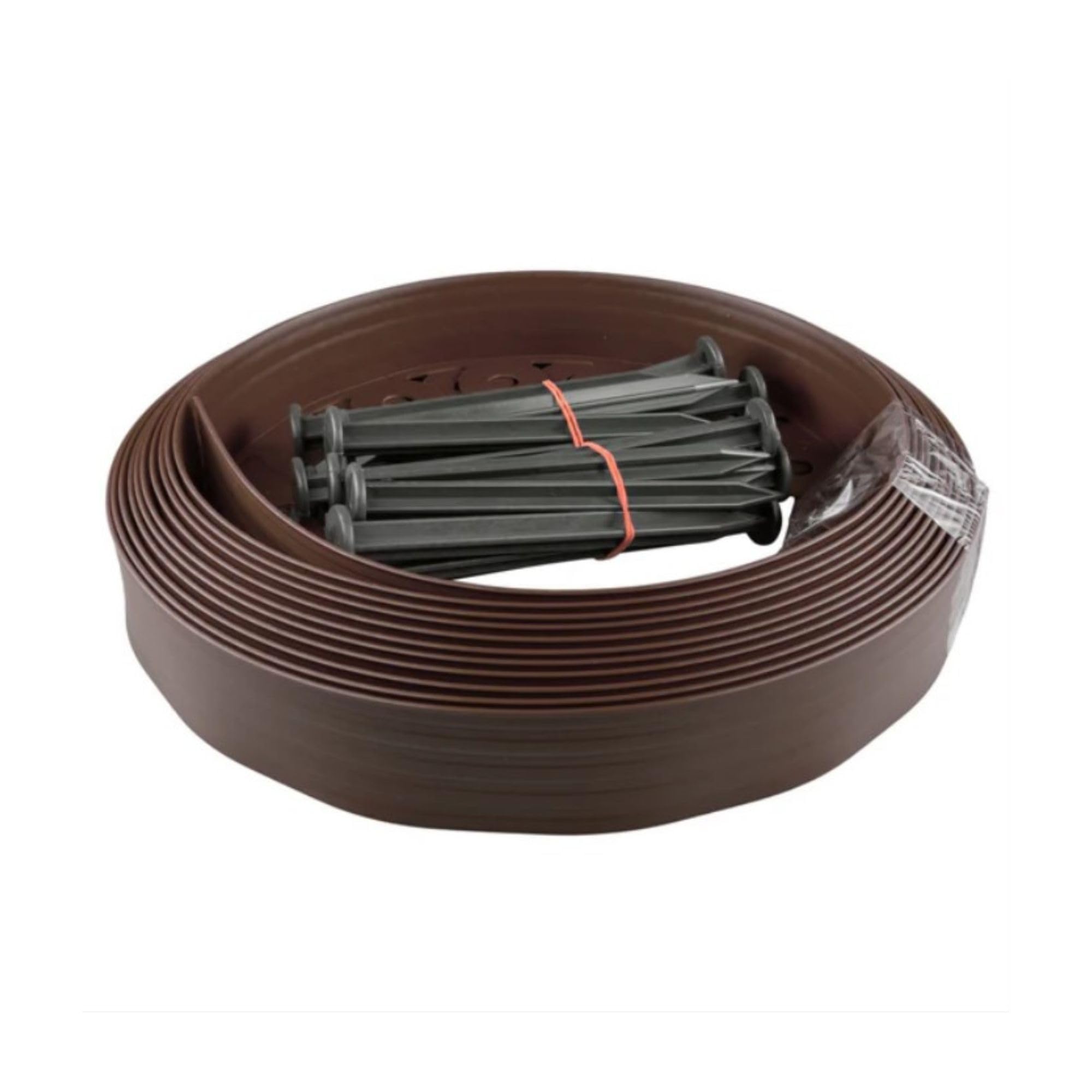 10 Meter Brown Lawn Border Set - 40mm Easy Garden Border with 20pcs. Pegs for Patio, Lawn, Pavement Decorations
