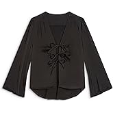 Sōlune Luxury Satin Muse Top with Tie Front & Kimono Sleeves- Elevated Day into Evening Loungewear, Black & Dark Cherry Set