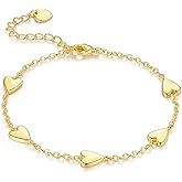 BYBAIZ Gold Bracelets for Women 14K Gold Bracelets for Women Love Bracelet for Womens Multiple Heart-Shaped Pendants Heart Chain Bracelet for Womens