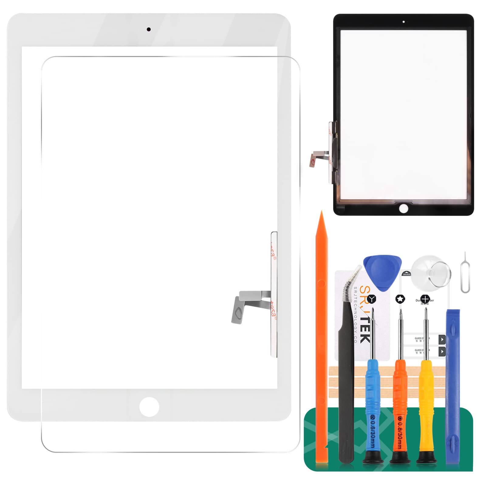For IPad 9.7 2017 A1822 A1823 Touch Screen Digitizer Glass Replacement,For iPad 5/Air 1st Touch Display Panel Repair Parts Kit,with Tempered Glass+Tools(Not LCD, Without Home Button) (White)
