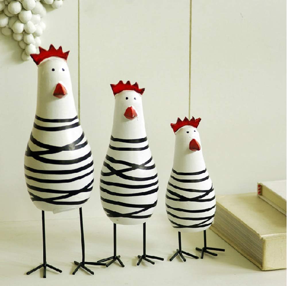 E-isata Wooden Family Set Of Three Chicken Sculpture Figurine Animal Gifts Ornament Crafts Home Office Desk kitchen Decorations Collection - Image 4