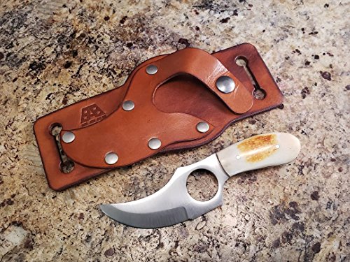 Knife and Leather Sheath Combo Deal - Fixed Blade 3.5" Stainless Steel Short Skinning Hunting Knife Concealed Carry Scout Carry Quickdraw Sheath