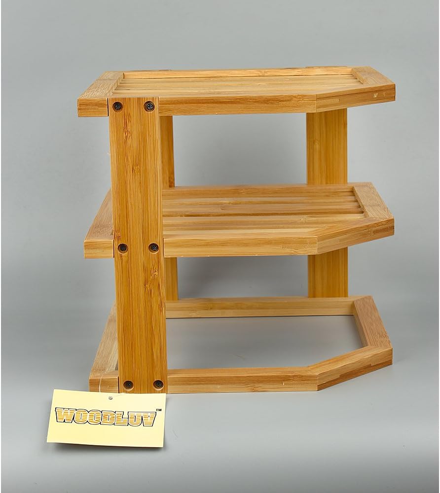 woodluv Corner Shelf Shelves Unit 3 Tier, Cupboard Organiser, Bathroom Shelf, Corner Organiser - Image 4