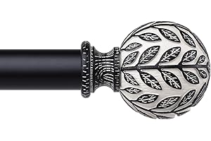 Wolistsa Boho Black Curtain Rod, 1 Inch Decorative Adjustable Heavy Duty Curtain Rods for Windows 30 to 56 Inch, Rustic Windo