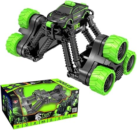 Amazon Co Jp Rcロールオーバースタントレーシングトイカー 360 フリップリモートコントロールスタントカートラック 4wd 2 4ghz男の子と女の子の高速車 Green ホーム キッチン