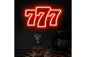 Red 777 Neon Sign, 15.7" x 9.4" Lucky Angel Number Seven LED Light for Bedroom, Bar, Casino Decor, Game Room, Man Cave, Poker