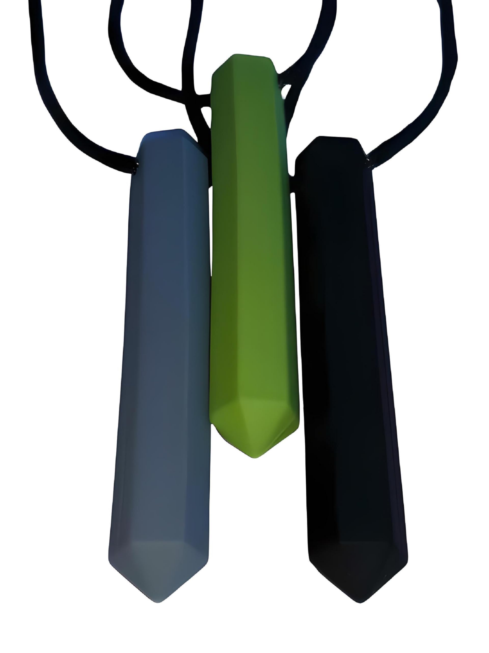 Chewelry Sensory Chew Necklace Chewlery for Teens, Kids or Adults with Autism ADHD Who Need to Stim Chew Bite or Fidget Chewy Aids Help Concentration Biting Bundle 3 Pack (Black Green Grey)