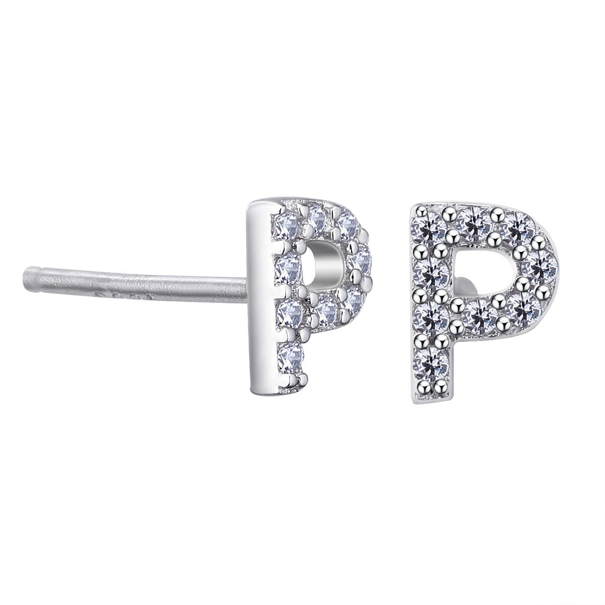 VIKI LYNN Women Girls 925 Sterling Silver Cubic Zirconia Letter P Stud Earrings Tiny Size