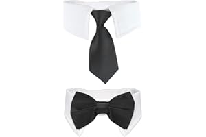 Cat Tuxedo, KOOLMOX Adjustable Suit White Collar with Formal Bows and Ties for Pet, Black Tiefor Small Medium Boy Cats Dogs T
