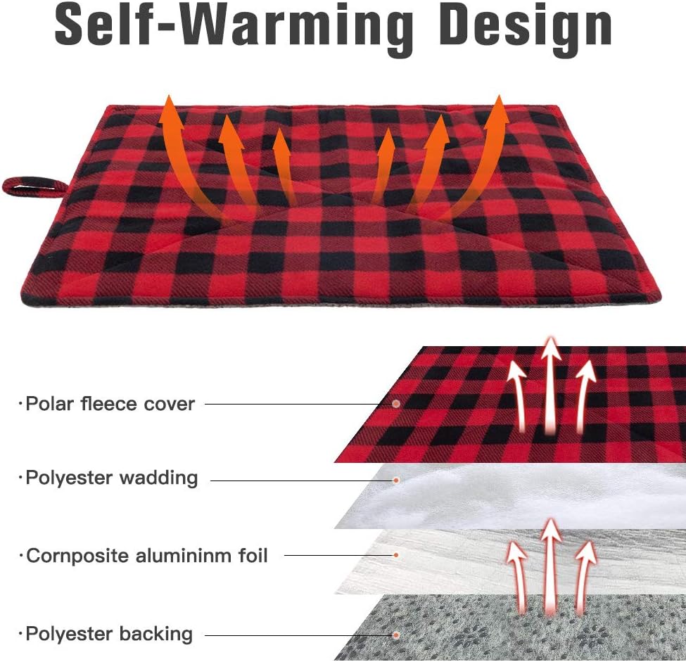 PUPTECK Cat Self Heating Bed Mat - Cozy Self Warming Washable Pet Thermal Pad with Hang Loop, Anti Slip Sleeping Bed for Kitties Puppies Small Animals, Red : Pet Supplies