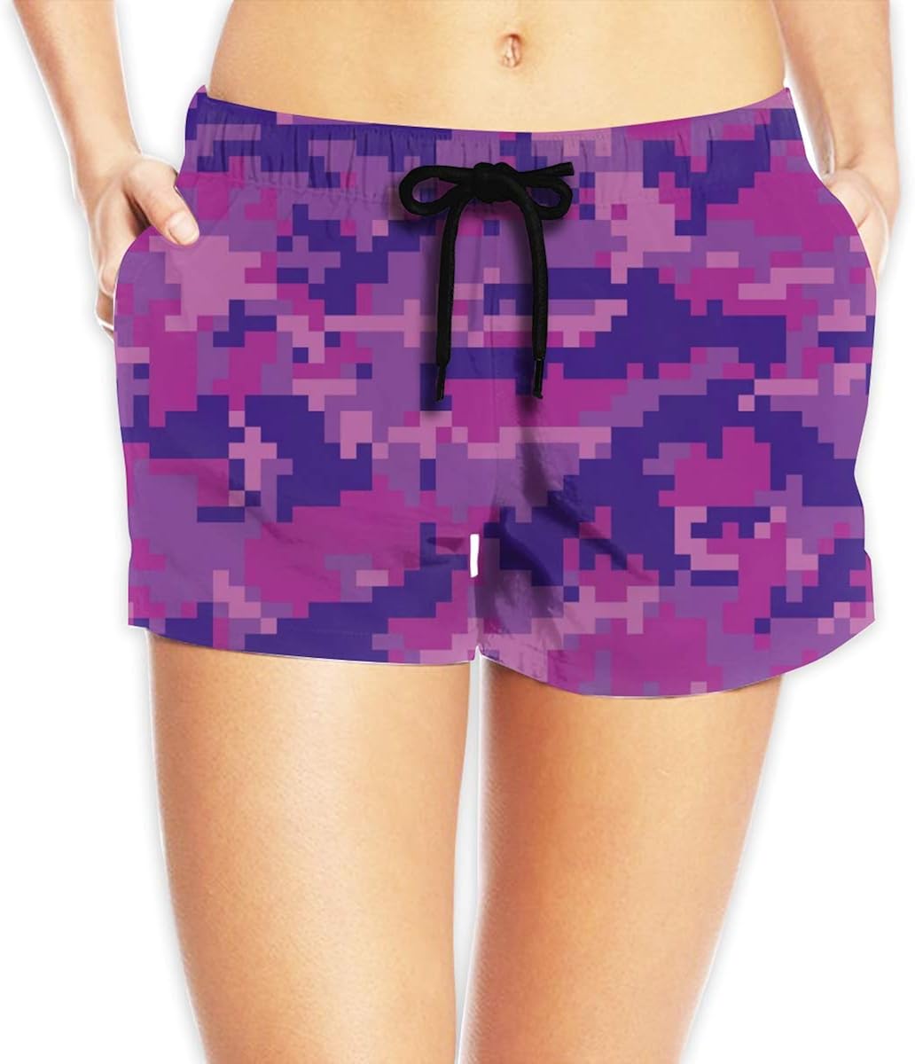 Redsheep Shorts de Playa de Camuflaje púrpura para Mujer Shorts de