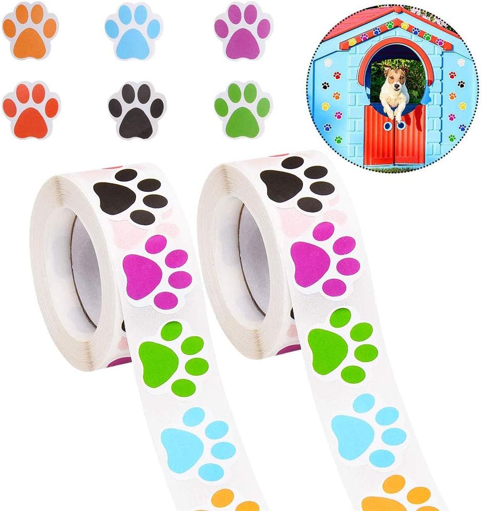 Paw Print Stickers, 2 Roll/1000pcs Dog Paw Labels Stickers, Bear Paw
