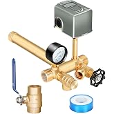 Miumoon 1"x 11" Well Pressure Tank Tee Kit with 40-60Psi Pressure Switch | Ball Valve, 100 Psi Pressure Gauge, Relief Valve, Drain Valve, Well Tank Tee Kit for Pressure Tank with Diameters Up to 16"
