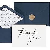 AZAZA 50 Bulk Thank You Cards with Envelopes 4x6, Navy Blue Thank You Cards 2 Minimalistic Designs, Funeral Thank You Cards with Envelopes, Blue Thank You Note and Gold Stickers for Wedding