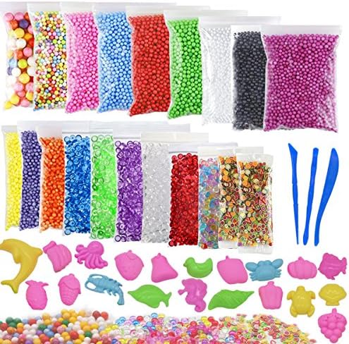 Slime Foam Beads, 43 Pack Slime Making Kit Including Styrofoam Foam Balls, Fishbowl Beads, Fruit Slices, Slime Tools and DIY Moulds for Slime Making Art DIY Craft