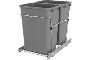 Rev-A-Shelf Double Pullout Trash Can for Kitchen Cabinets 35 Qt Garbage Recycling Bin on Full-Extension Slides, Silver, RV-18KD-17C S
