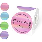 3" Circle Holographic Thermal Label Stickers, Round Printable Labels Rainbow Glitter Thermal Printer Sticker for Gift Wrapping- Spring Color/ 4 Colors