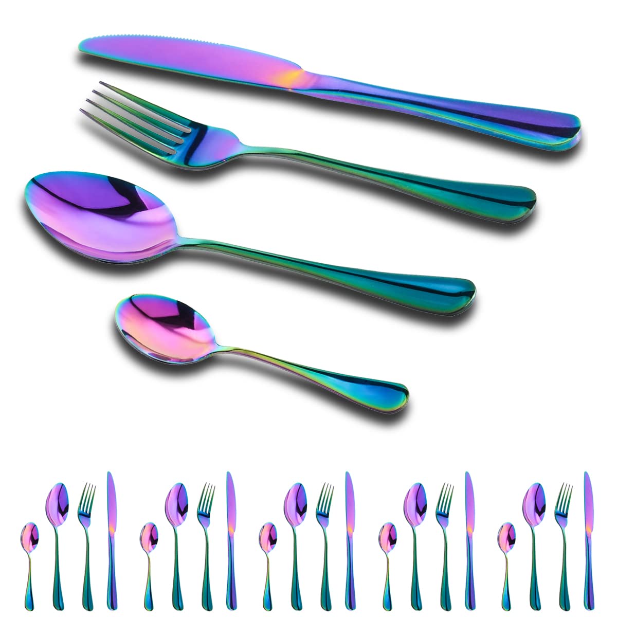 GOODFEER Cutlery Set for 6 People, Stainless Steel 18/0 Flatware Set, Rainbow Mirror 24-Piece Tableware, Including Dinner Spoon, Knife and Fork Sets, Dishwasher Safe — image 1
