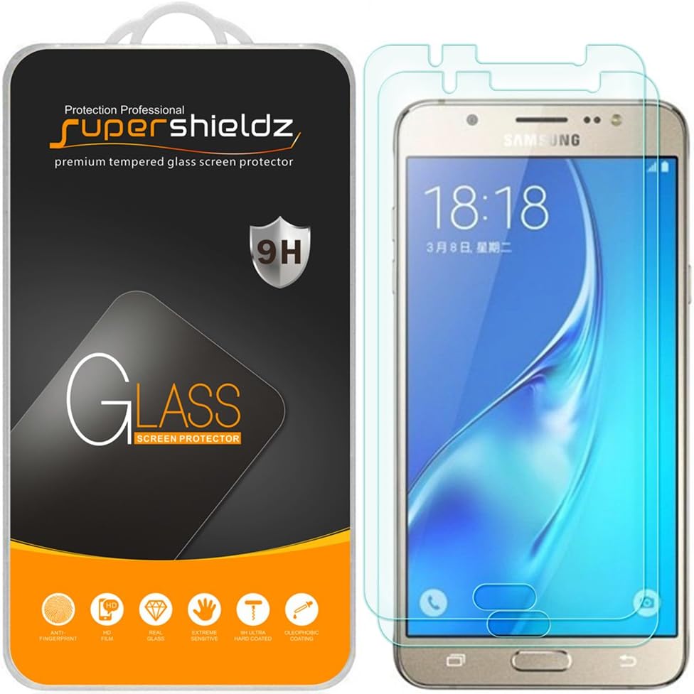 Supershieldz (2 Pack) for Samsung (Galaxy J7 2016) Tempered Glass Screen Protector, Anti Scratch, Bubble Free