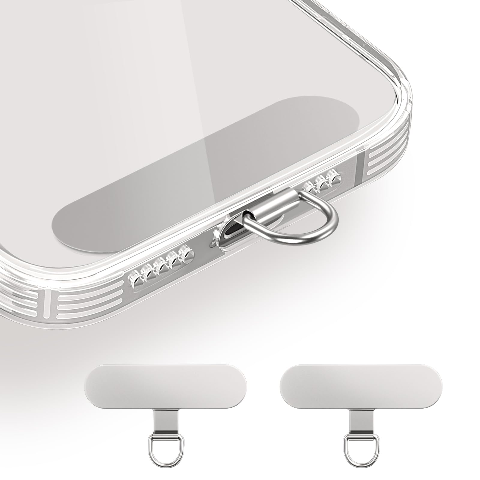 Phone Lanyard Tab, Heavy Duty Tether Tab for iPhone & Android, Metal Lanyard Patch & Strap Adapter (Fashion Silver*2)