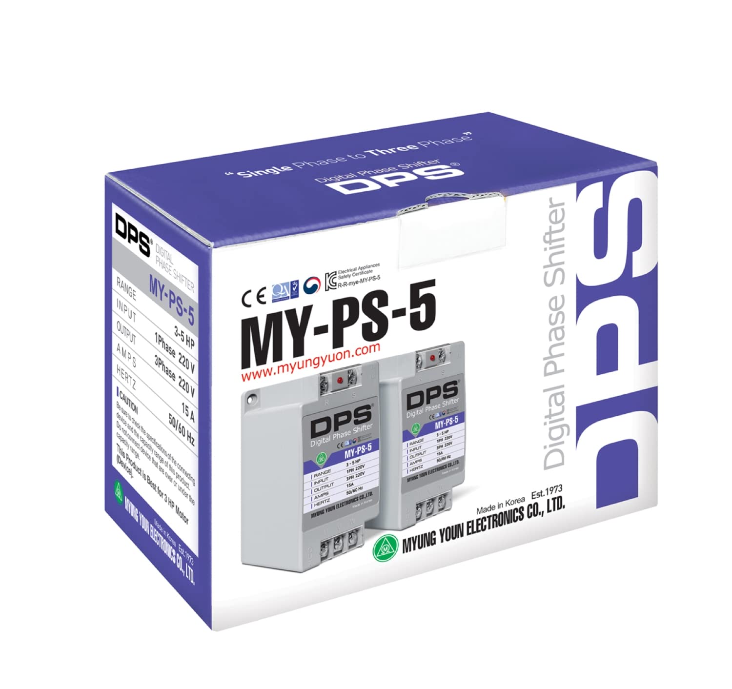 Myung Youn Electronics DPS 5HP MY-PS-5 Used for 3HP(2.2kW) 9A Motor, Single to 3 Phase Converter, 1 DPS Must Be Used for 1 Motor Only, Input/Output 200-240V, UL Listed