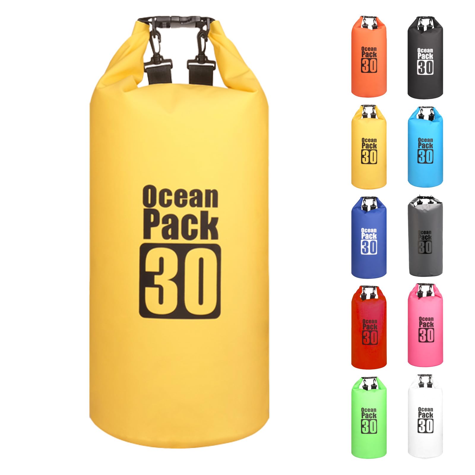 MORAINJAY 30L Yellow Dry Bag,Waterproof Bag with Double Adjustable Shoulder Strap,Large Capacity Dry Sack 2L 5L 10L 15L 20L 30L for Outdoor Camping,Rafting,Swimming,Boating,Surfing