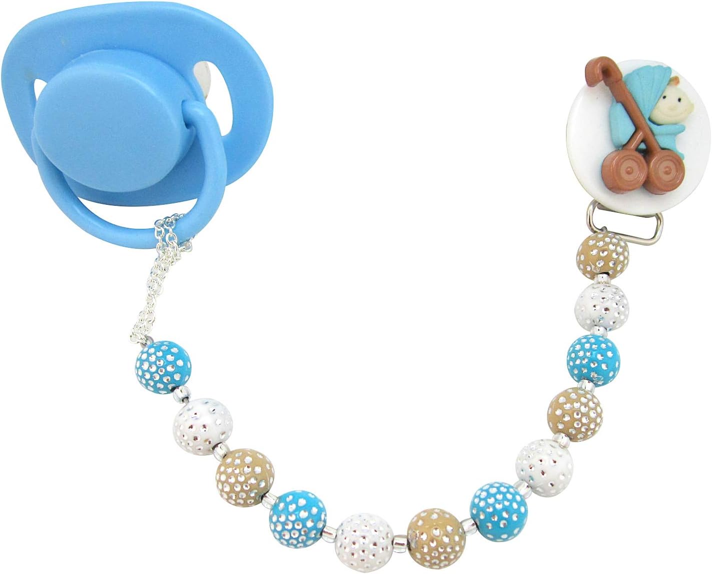 Elegant Blue Acrylic Mini Beads Hand Made Stroller Gift Infant Boy Pacifier Clip 8 Inch (CPBS)