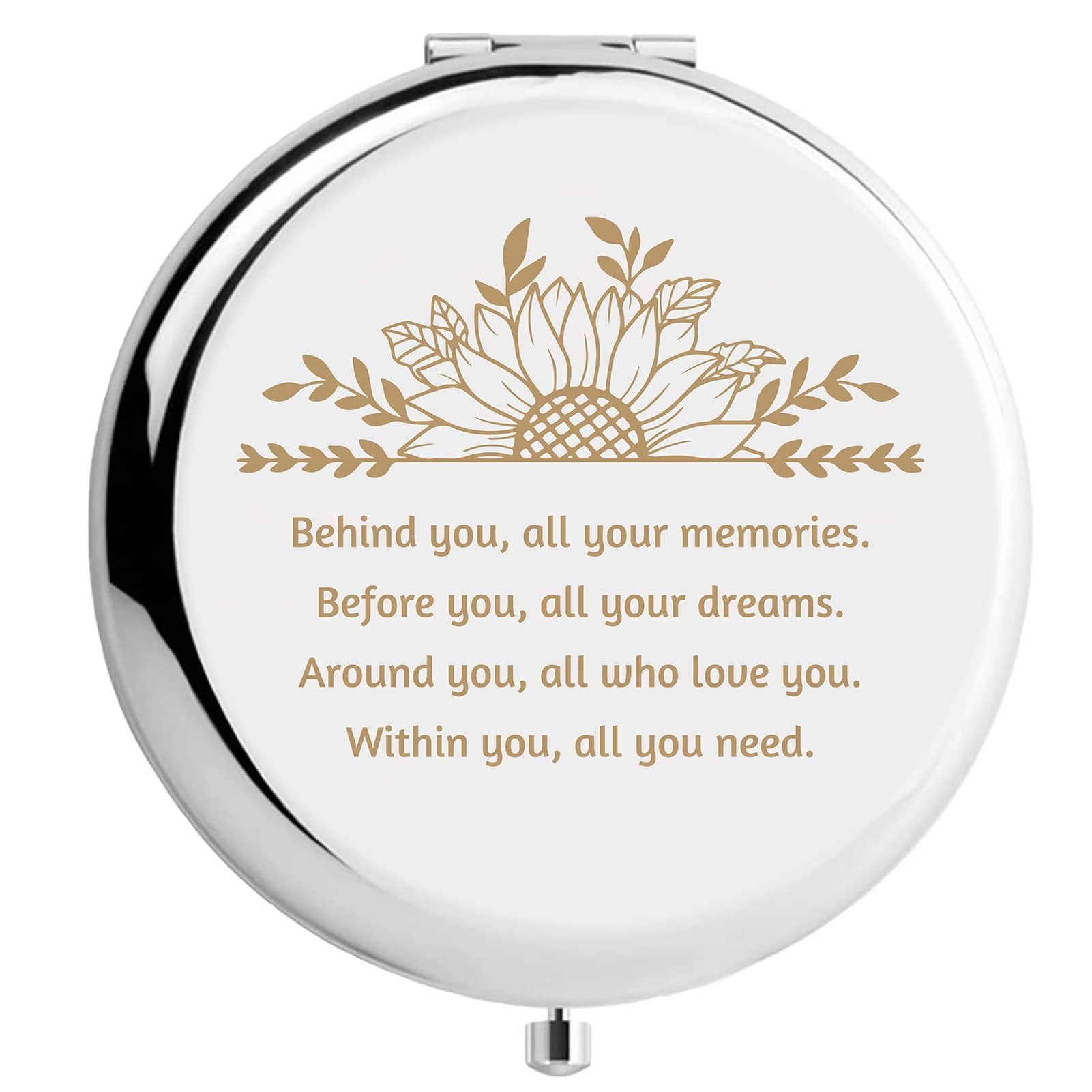 CREATCABIN Metal Compact Pocket Sunflower Round Double-Side Magnifying Folding Makeup Mirror 2.6inch Travel Portable Behind You All Your Memories for Women Mum Sister Daughter