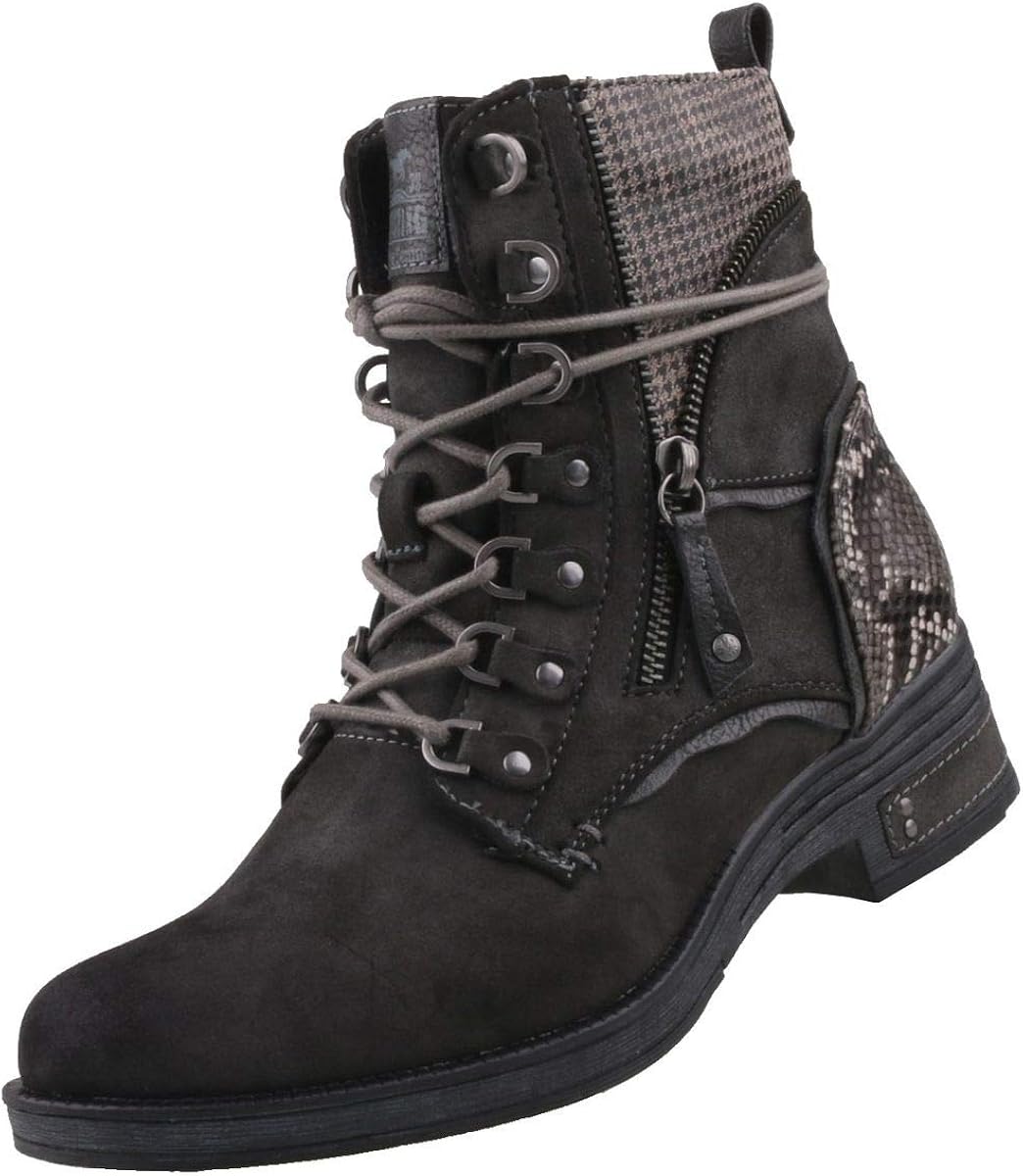 Bottines MUSTANG Femme En Cuir Synthétique - Tige 21 Cm, Talon Bloc 4 Cm, Doublure Polaire - Style Classique Avec Lacets
