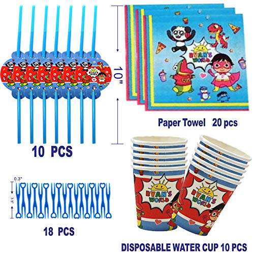 Ryans World Party Supplies Set Ryans Banner, Plates, paper cups, Forks