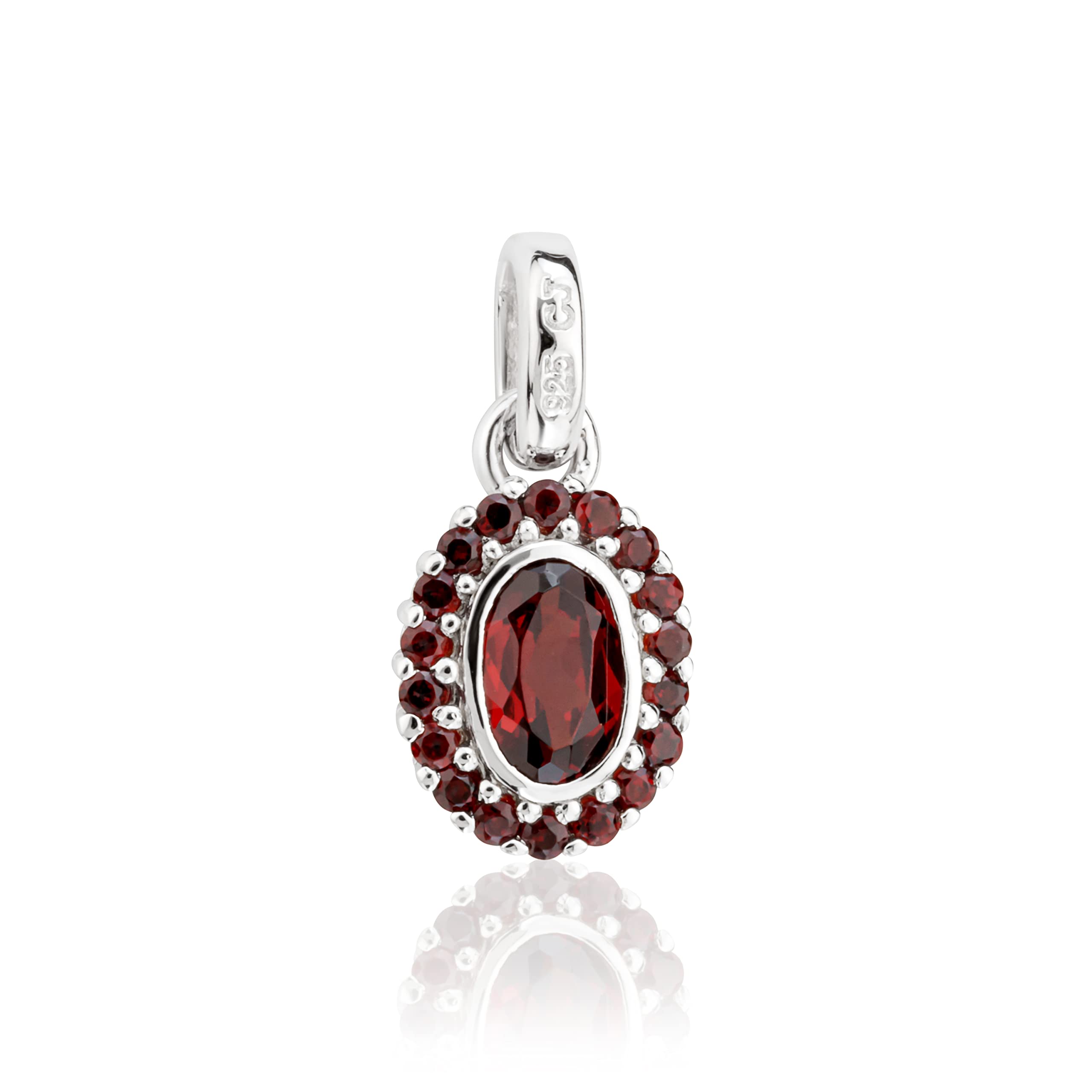 NKlaus Sterling Silver Garnet genuine chain pendant rhodium plated oval flower pendant