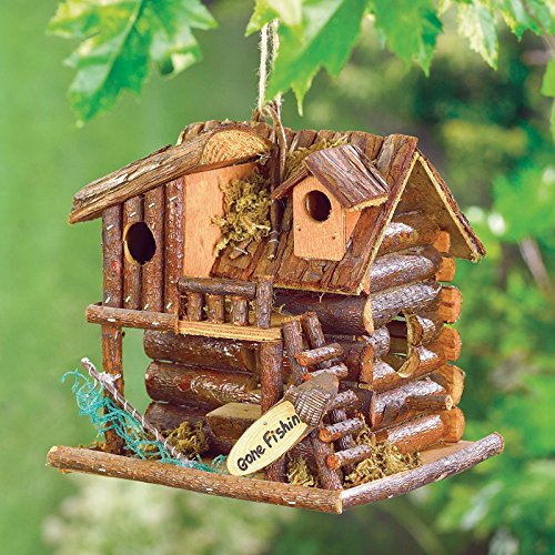 Hot Sale Birdhouse Gone Fishing Wood Log Cabin Bird House New
