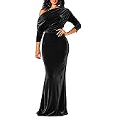 Fivsole Off Shoulder Long Velvet Formal Dresses for Women Long Sleeve Velvet Wedding Guest Dress