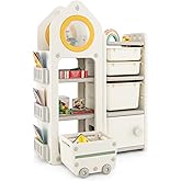 Costzon Kids Toy Storage Organizer and Bookshelf, Multipurpose Shelf with Removable Storage Bins & Cabinet, Side Bookshelves, Toy Shelf for Kids Bedroom, Playroom, Nursery, School
