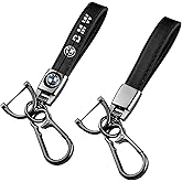 AIBEISI Genuine Leather Car Keychain Black Key Chain for Car Key ring Accessories Men and Women, Family Present