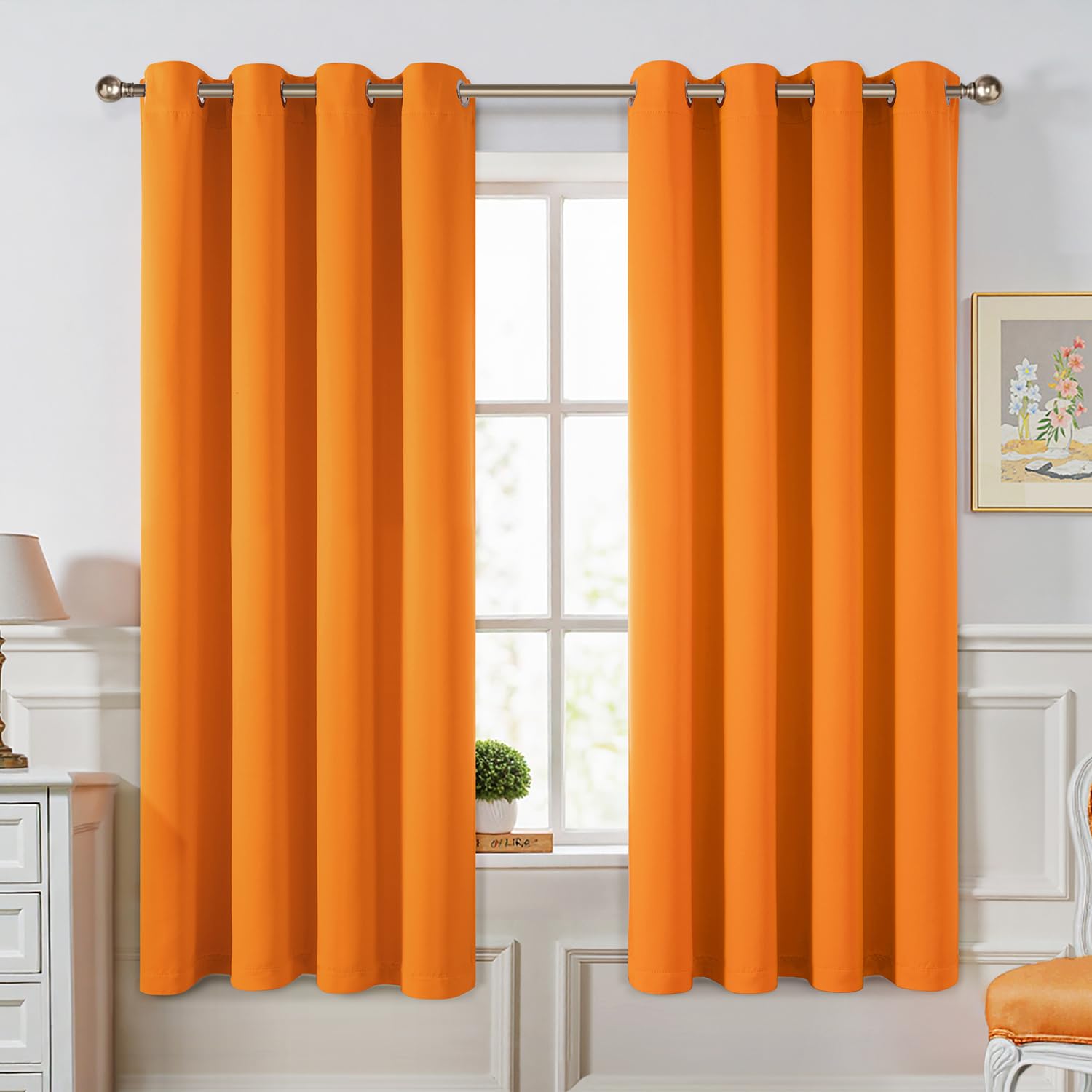 MIULEE Orange Curtains Eyelet 2 Panel Set 46 x 54 Inches, Premium Short Blackout Curtains for Small Windows, Thermal Insulated Window Curtain Drapes, Black Out Curtain 54 Drop Bedroom Living Room