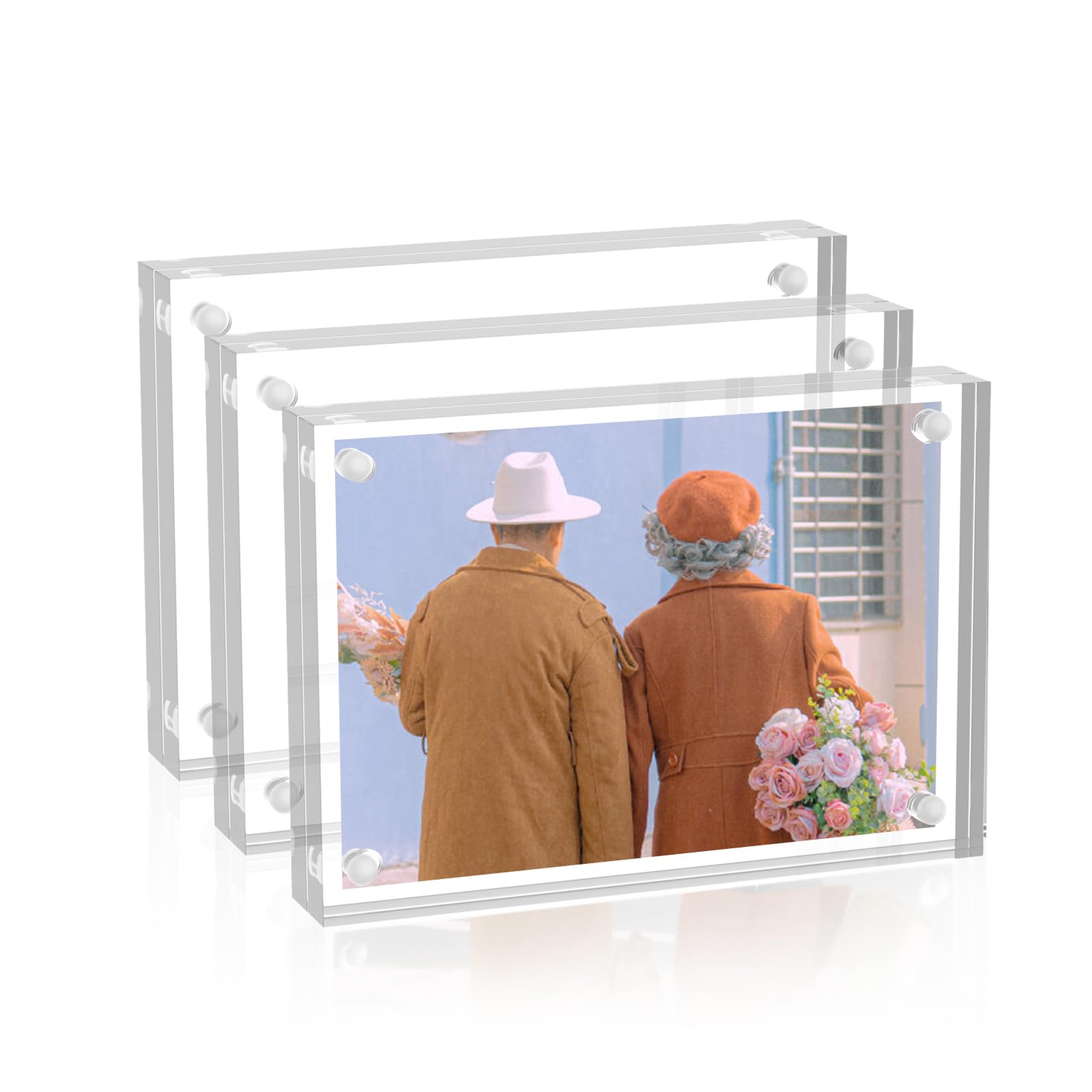 Sezanrpt Acrylic Photo Frames 3.5x5 Pack of 3, Double Side Magnets Picture Frame, Magnetic Picture Frames for 3x4, 3x5, 3.5x4.5 photo, 10 + 10MM Thickness