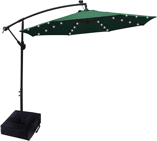 Amazon Com Abccanopy 10 Ft Solar Powered Led Patio Outdoor Umbrella Hanging Umbrella Cantilever Umbrella Offset Umbrella Easy Open Lift 360 Degree Rotation With 32 Led Lights Forest Green Garden Outdoor