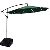 Amazon Com Sunnydaze 10 Foot Offset Cantilever Solar Patio Umbrella With Outdoor Led Lights Crank And Cross Base Navy Blue Garden Outdoor