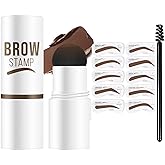Eyebrow Stamp Kit with 10 Reusable Brow Stencils, Waterproof Long-Lasting Brow Stamp for Women, Dark Brown