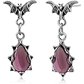 Silver Bat Drop Dangle Earrings with Pink Crystal Hypoallergenic Animal Earrings for Women Bat Jewelry Halloween Earrings for Gift
