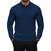 KUYIGO Mens Collared Polo Shirts Long Sleeve Button Textured Tops Loose Fit Casual Fashion Stretchy Golf T-Shirt