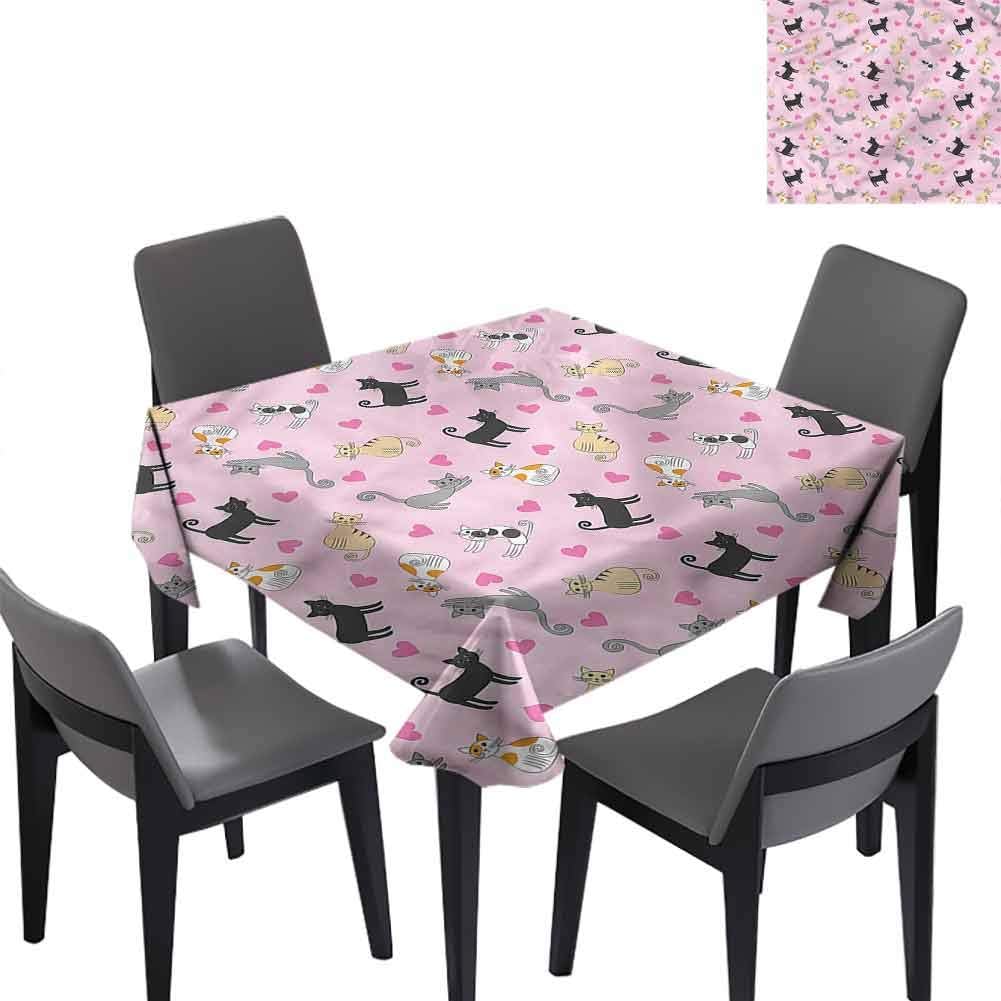 Kitty Polyester Square Tablecloth Colorful Different Cats