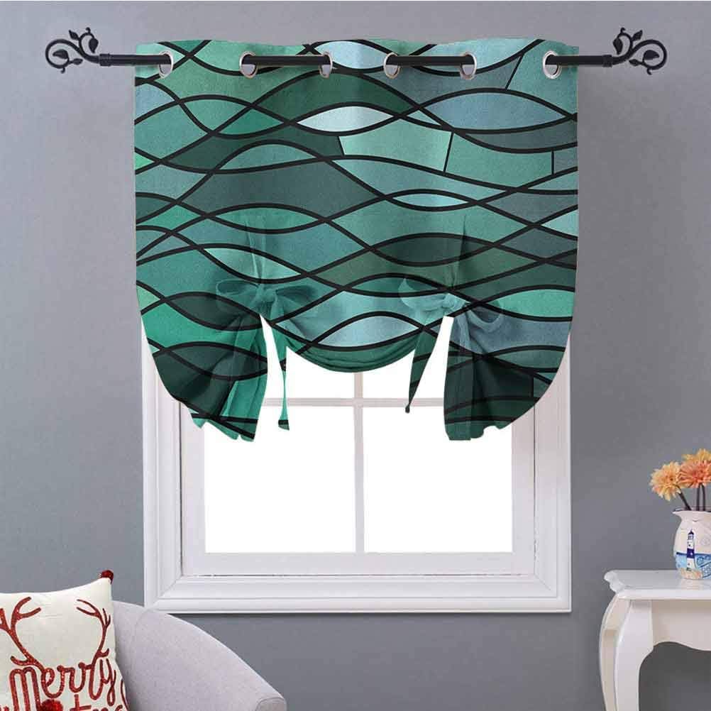 YUAZHOQI Teal Balloon Valance, Abstract Mosaic Waves Ocean Inspired