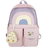 Jatmira Kawaii Backpack With Cute Accessories Coin Wallet Plush Pendant Lovely Rainbow Aesthetic Rucksack (Pink)