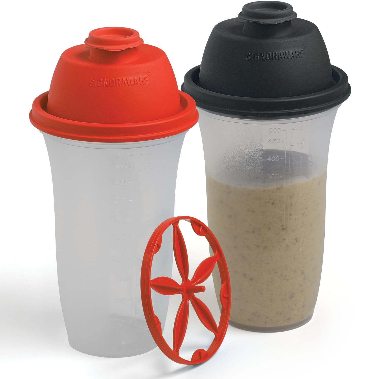 SIGNORA WARE Shaker Bottles | 17-Ounce Plastic Protein Shake Bottle for Meal Replacement Shakes & Smoothies, Beverages, Mixing Salad Dressing & Sauces, Margarita, More | 2 Pack